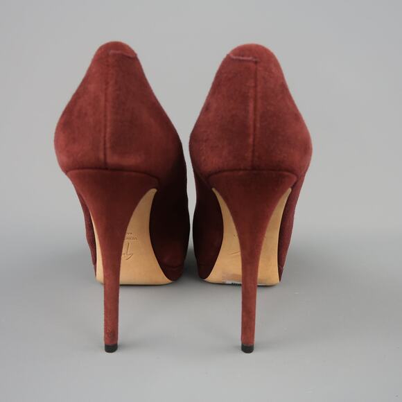 GIUSEPPE ZANOTTI Size 6.5 Burgundy Suede Peep Toe Platform SHARON Pumps - Picture 7 of 9